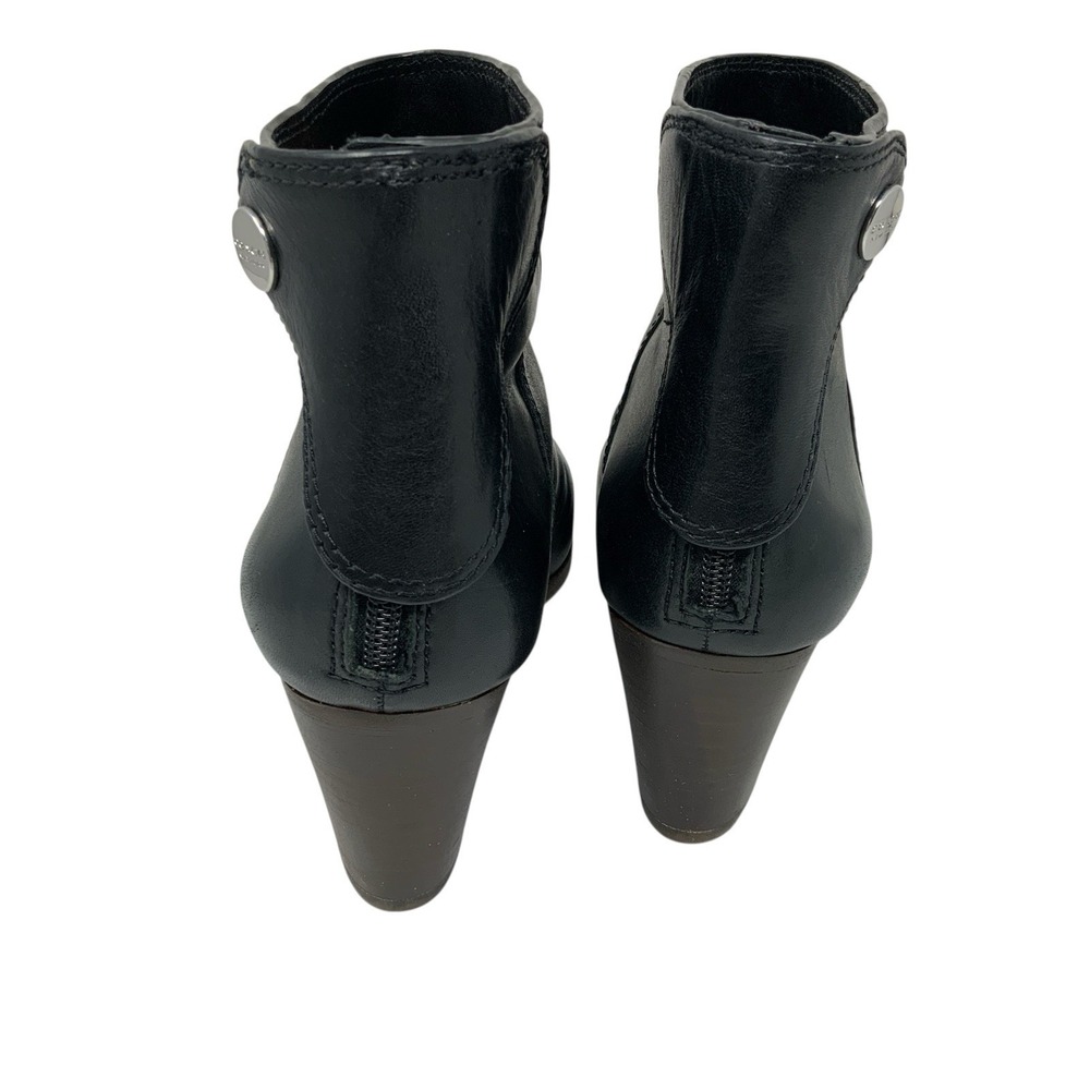 Coach Waldorf Black Leather Ankle Boot Silver Toe Trim Chunky Heel‎ Size 8 - Picture 4 of 15
